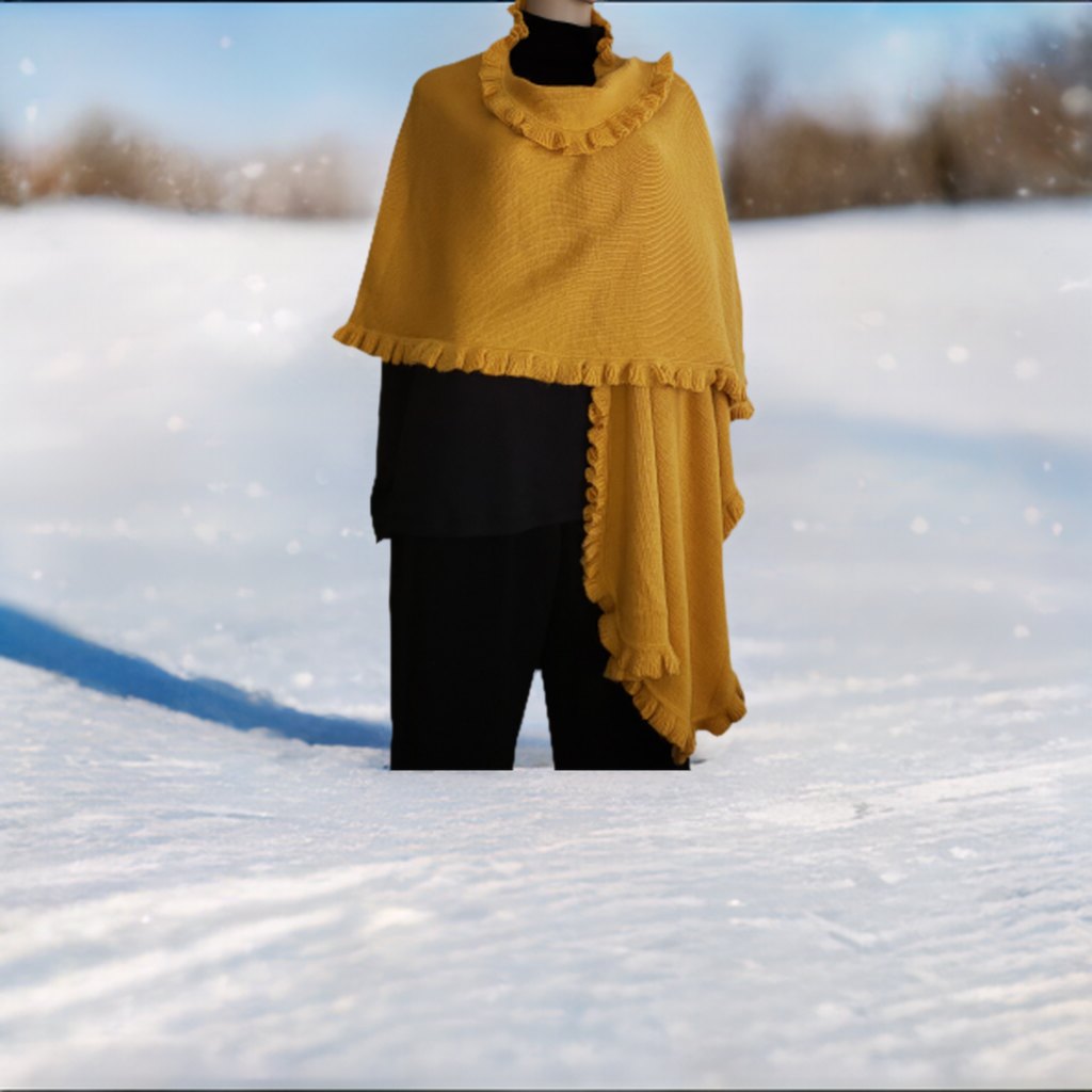 Alpaca Ruana, Cape with Ruffles-Warm & Extravagant Reversible