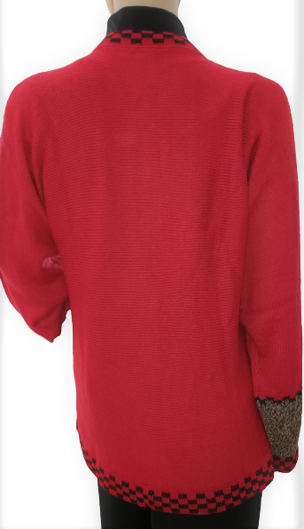 Red Women's Alpaca Sweater with Button /Cardigan Sweater, 'NAZCA LINES SWEATER