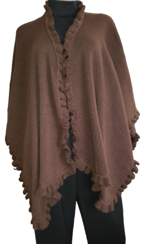 Alpaca Ruana, Cape with Ruffles-Warm & Extravagant Reversible