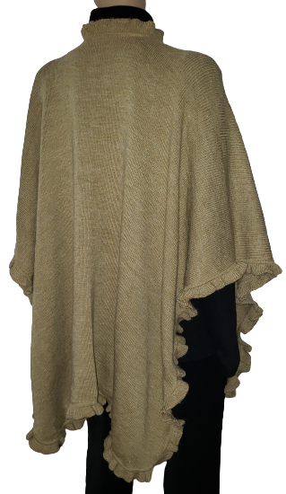 Alpaca Ruana, Cape with Ruffles-Warm & Extravagant Reversible