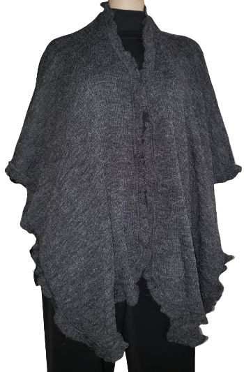 Alpaca Ruana, Cape with Ruffles-Warm & Extravagant Reversible