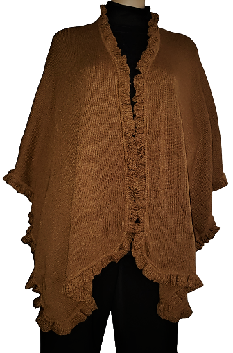 Alpaca Ruana, Cape with Ruffles-Warm & Extravagant Reversible