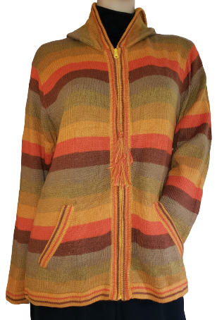 Alpaca Unisex Hoodie Full Zip Stripe Sweater