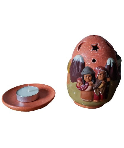 Peruvian Hand Made Folk Art -Nativity Candle Holder- Mountain