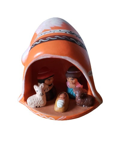 Peruvian Ceramic Hand Made Chullo Nativity-Orange