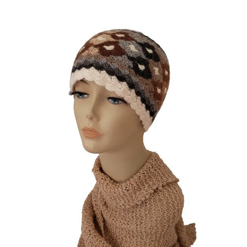 Alpaca Hand Knitted Hats- Natural Rhombo