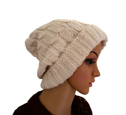 Alpaca Hand Knitted Hats Slouchy - White