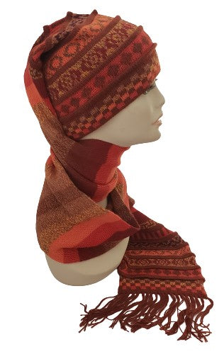 "Mate color alpaca hat scarf combo - eco-friendly alpaca fiber handmade geometric design"