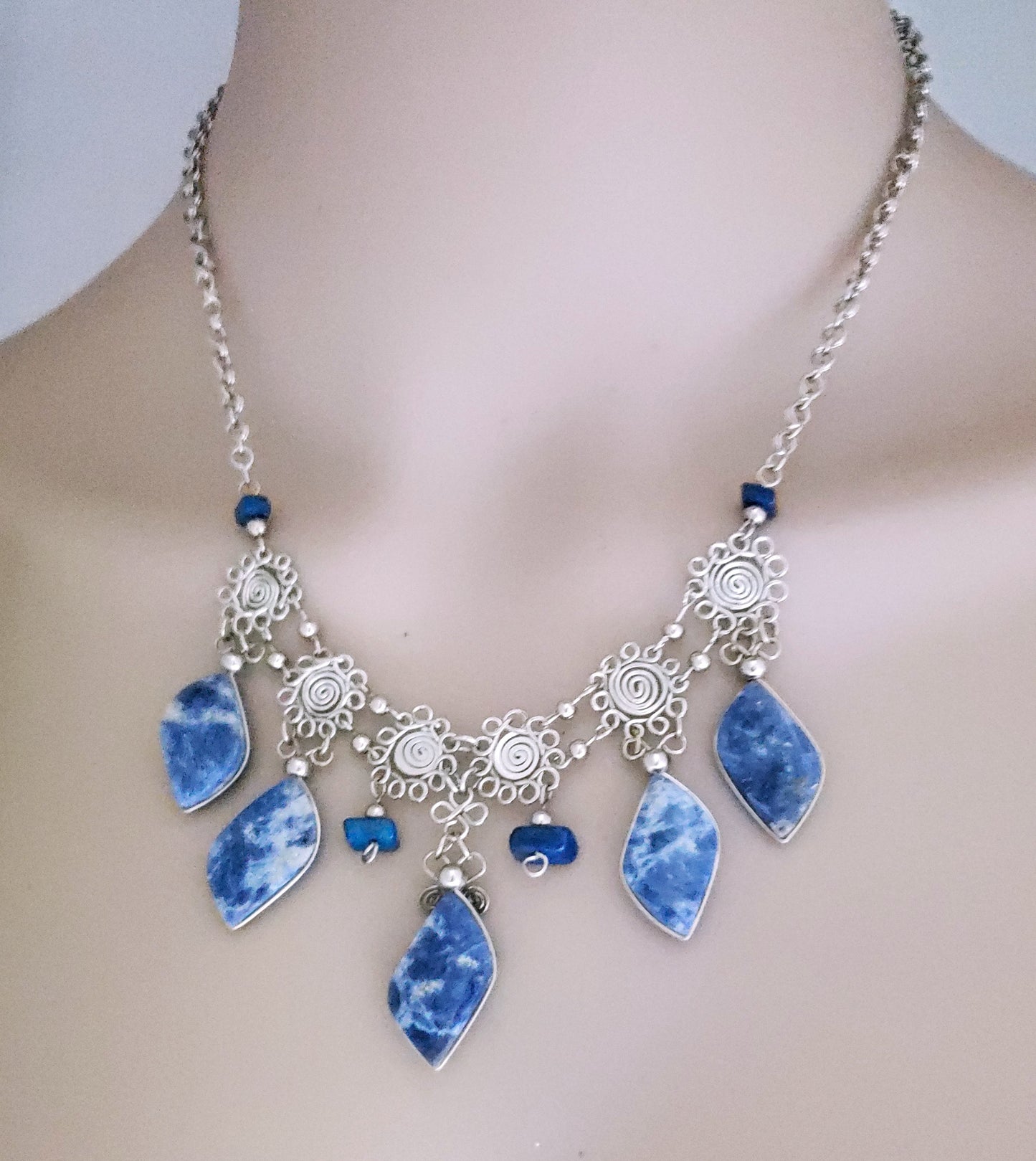 Handcrafted Necklaces Set with Natural Stone-SODALITE