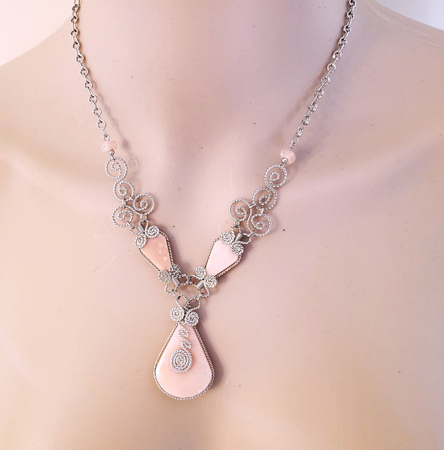 Handcrafted Necklaces-Pendants Natural Stone Teardrop design Pink Opal-Sodalite-Leopardine-Celestine-Serpentine-Peruanita-Gold Stone