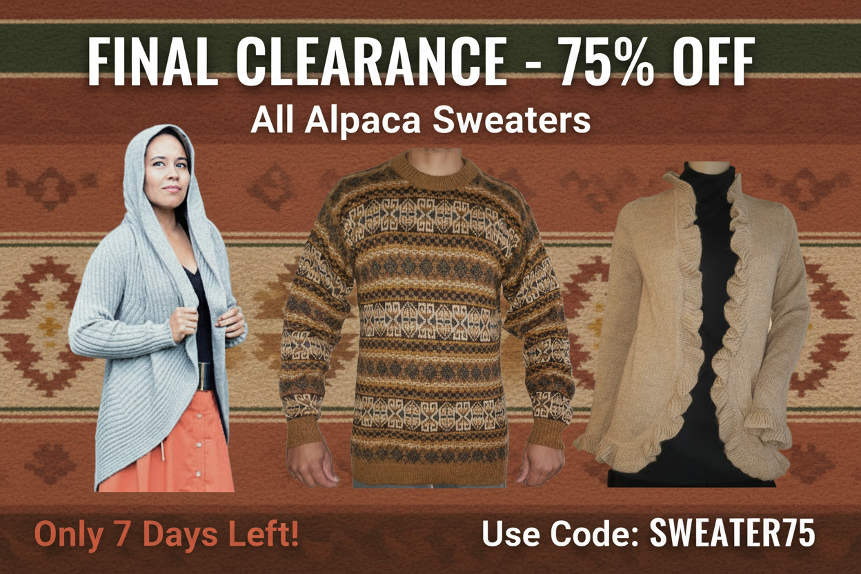 75% Off Adult Alpaca Sweaters - Final Clearance with Hood