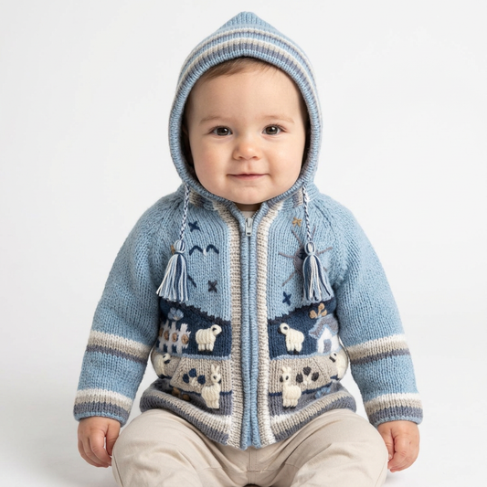 Natural-looking baby model wearing the SWARP.LB sweater