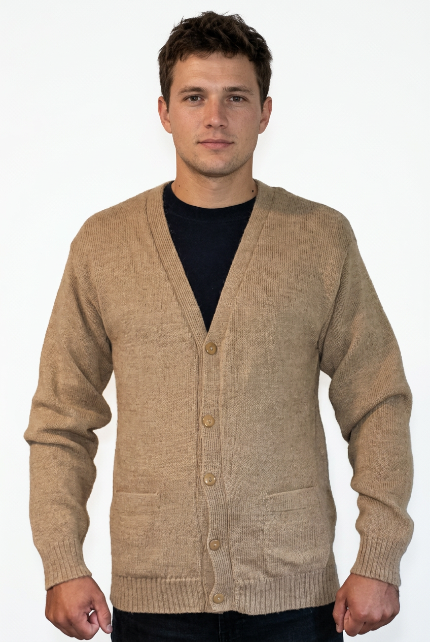 Tan cardigan model preview