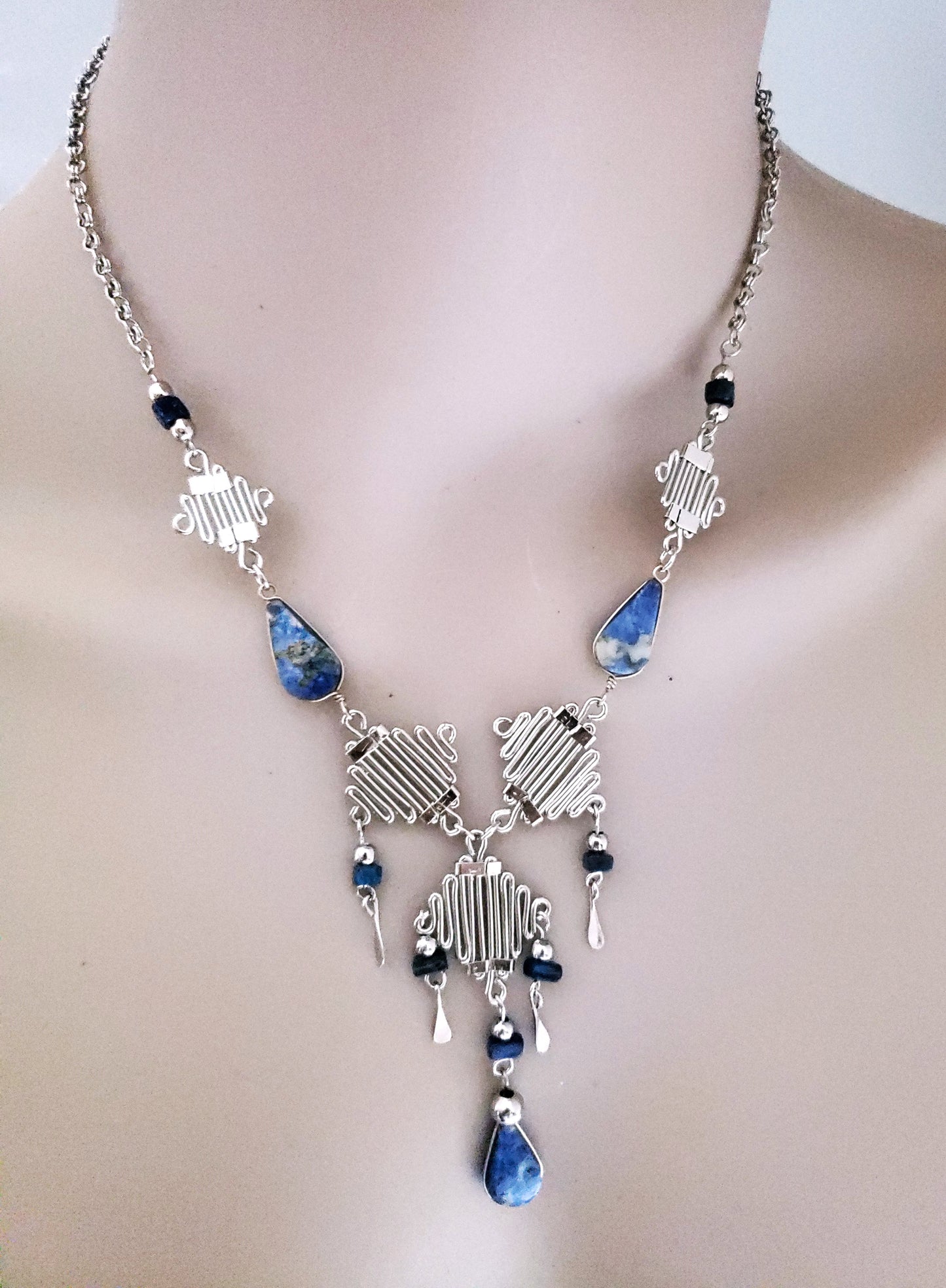 Handcrafted Necklaces Set with Natural Stone-SODALITE