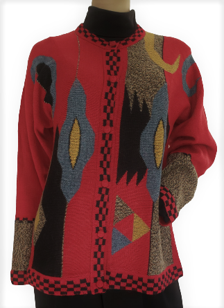 Red Women's Alpaca Sweater with Button /Cardigan Sweater, 'NAZCA LINES SWEATER