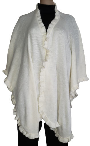 Alpaca Ruana, Cape with Ruffles-Warm & Extravagant Reversible