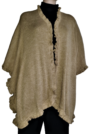 Alpaca Ruana, Cape with Ruffles-Warm & Extravagant Reversible