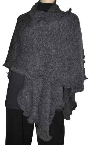 Alpaca Ruana, Cape with Ruffles-Warm & Extravagant Reversible