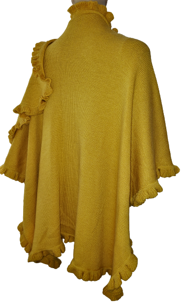 Alpaca Ruana, Cape with Ruffles-Warm & Extravagant Reversible