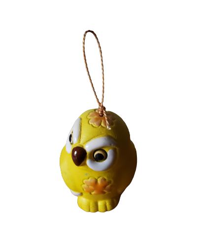 Peruvian Hand Made ceramic -OWL BELL ORNAMENT-Yellow