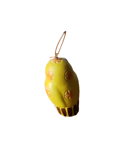 Peruvian Hand Made ceramic -OWL BELL ORNAMENT-Yellow