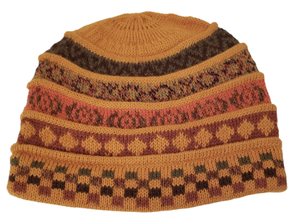 Alpaca Hat Beanie Mustard color with geometric design