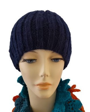 Alpaca Blended Hand Knitted Hats - Navy Blue