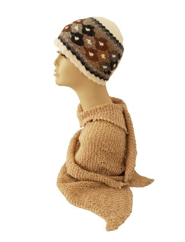 Alpaca Hand Knitted Hats- Natural Rhombo