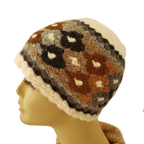 Alpaca Hand Knitted Hats- Natural Rhombo