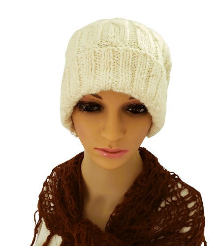 Alpaca Hand Knitted Hats Slouchy - White
