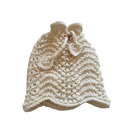 Kids White Alpaca Blended Hand Knitted Hat-FLOWER