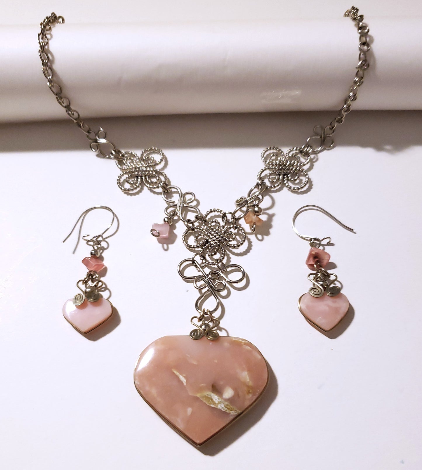 Handcrafted Necklaces Set with Natural Stone- Peruvian PINK OPAL