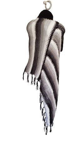 Alpaca Blended Hand Knitted Asymmetrical Poncho-Black & White